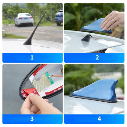 Universal 16cm Carbon Fiber Look Shark Fin Antenna: Auto Radio AM FM Signal Amplifier - Roof Top Mount Aerial Toppers for Cars