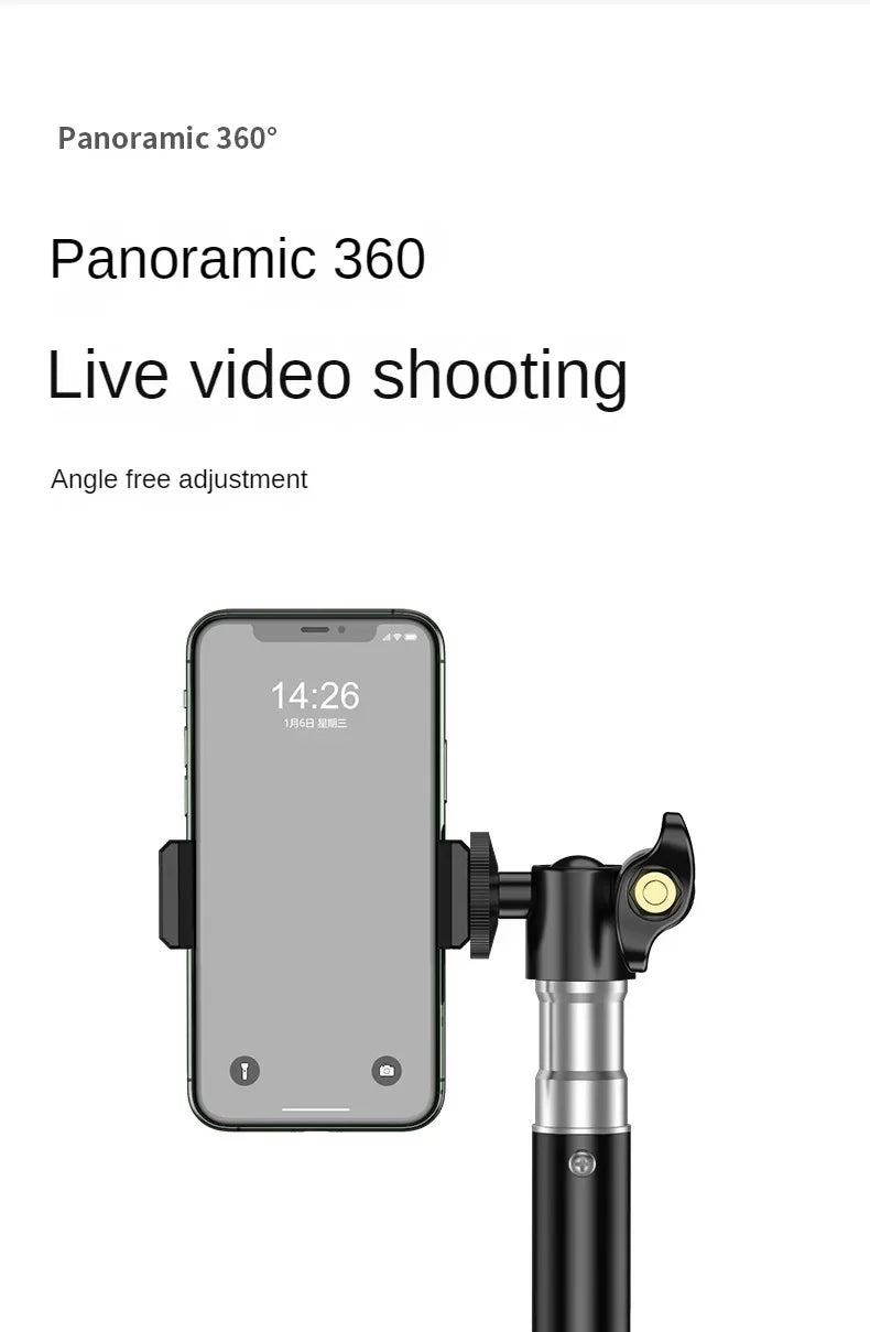 160cm Live Broadcast Tripod – Metal Camera Stand with Selfie Light, Phone Holder & Thermometer for Anchors