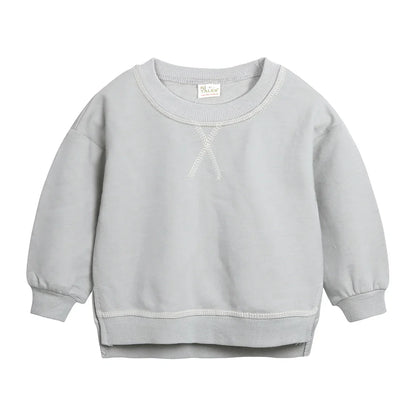 2PCS Kids Clothes Set for 1-7Y - Solid Cotton Pullover Sweatshirt & Pants, Long Sleeve Autumn Outfits for Boys & Girls