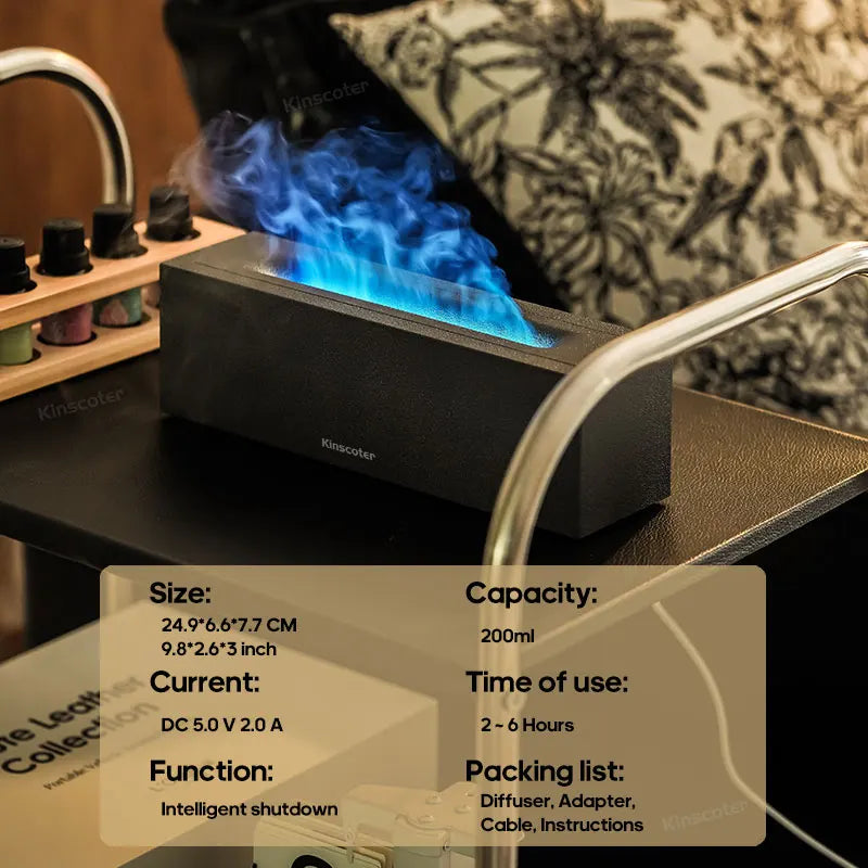 Elevate Your Atmosphere: KINSCOTER Flame Aroma Diffuser - Ultrasonic Cool Mist Maker with LED Flame Lamp - Essential Oil Difusor for Relaxation