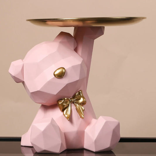Geometric Bear Key Holder – Resin Figurine for Desk & Entrance Decoration