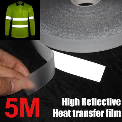 5M Reflective Heat Transfer Film - Iron on Safety Reflector Sticker for DIY Clothing, Bag, Shoes, Roadway Night Warning Strip (2-5cm)