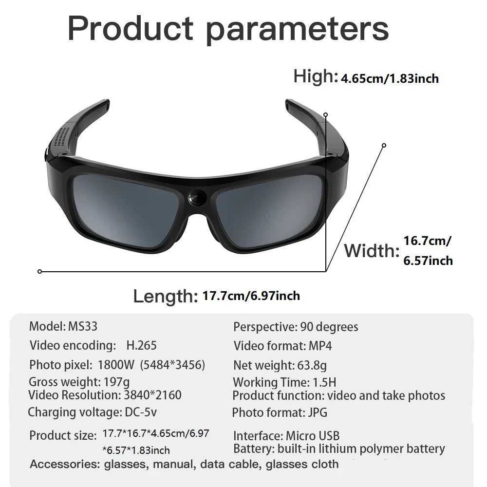 4K HD Glasses Camera – Smart Eyewear Camcorder for Driving, Cycling & Outdoor Video Recording