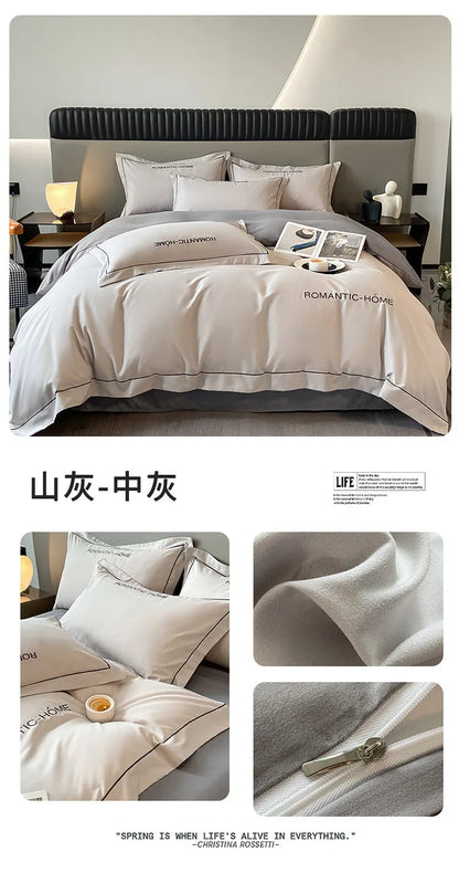 Pure Cotton Long Staple Bedding Set - 4PCS, Matte Bed Sheet & Duvet Cover, All Cotton