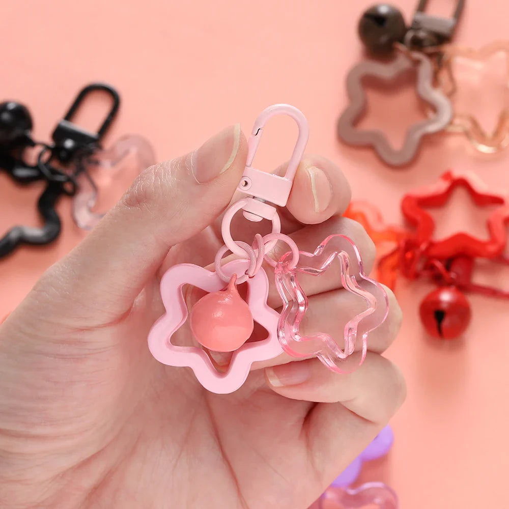 Hollow Star Charm Pendant Keychain – Colorful Acrylic Beads with Bell Bag Lanyard Keyring Jewelry Making Accessories