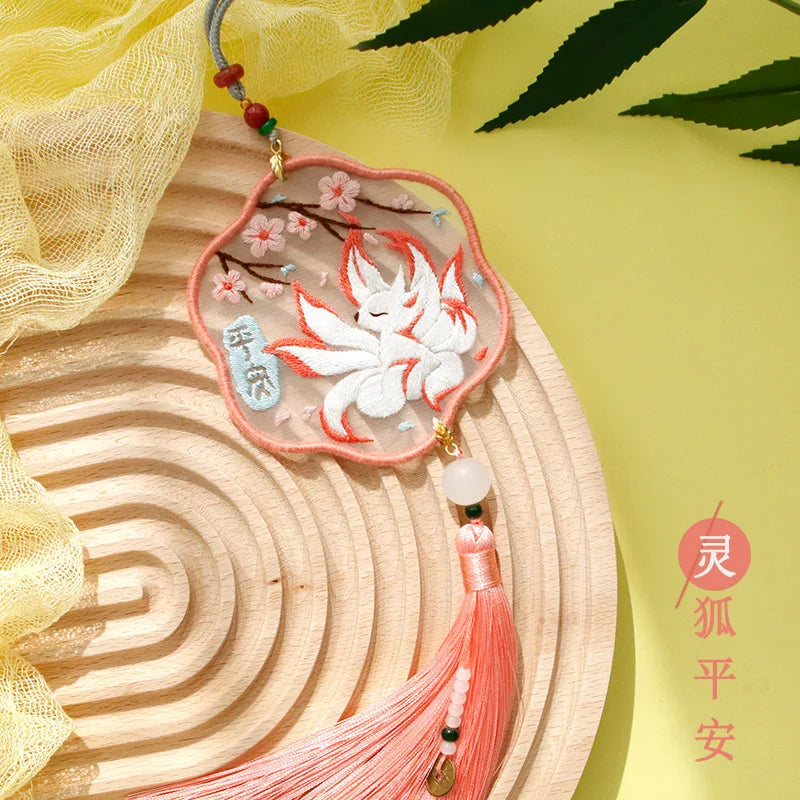 Handmade Embroidered Amulet DIY Kit – Easy Needlework Sewing & Car Pendant Needlepoint for Beginners