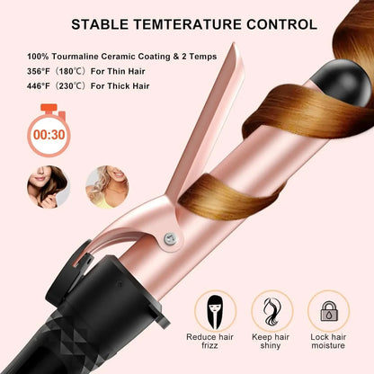 5 in 1 Hair Curler Wand Set with Curling Brush – 0.35” to 1.25” Curling Iron, Heat Resistant Glove & Hair Clips