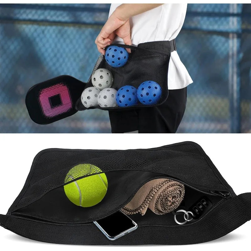 Tennis Ball Waist Bag Mesh Hip Pouch Holder – Portable Breathable Waist Pack for Tennis Balls Storage and Sports Training Accessory