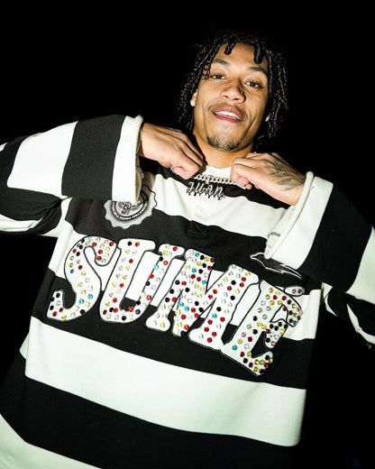 Sume Autumn Men’s Hip Hop Polo Shirt — Y2K Retro Long Sleeve Klein Stone Stripe Lapel Tee