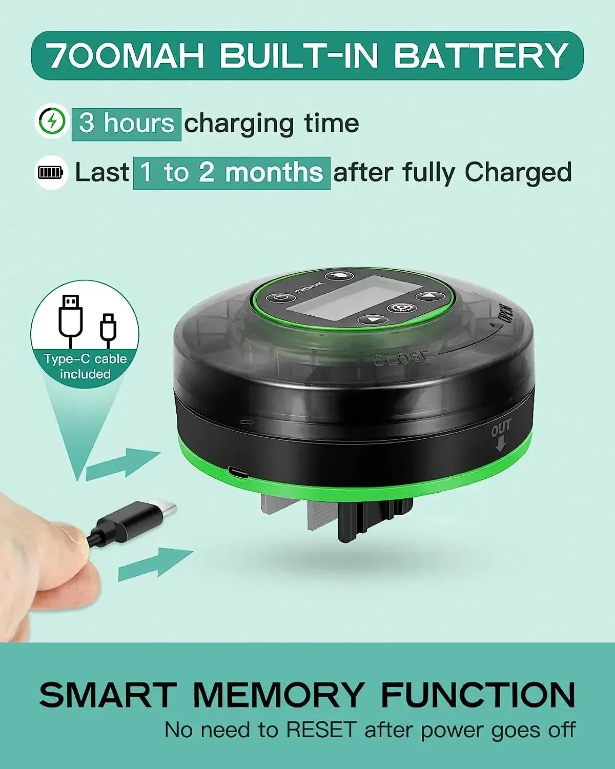 Automatic Fish Feeder for Aquarium – Rechargeable Food Dispenser with Timer, LCD Display & USB Cable