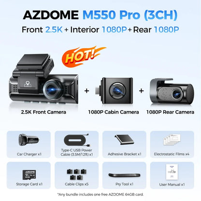 AZDOME M550 Pro 4K Dash Cam - WiFi GPS Car DVR with Night Vision G-Sensor Parking Monitor