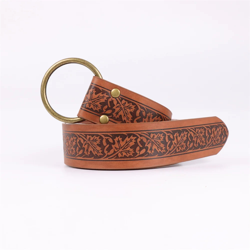6PCS Medieval Cosplay Belts – Elf Leaf Embossed Leather with Potion Bottle, Viking Halloween