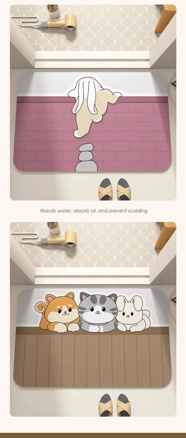 Cartoon Diatomaceous Mud Bathroom Mat – Soft, Absorbent Floor Rug for Toilet, Sink & Bedroom