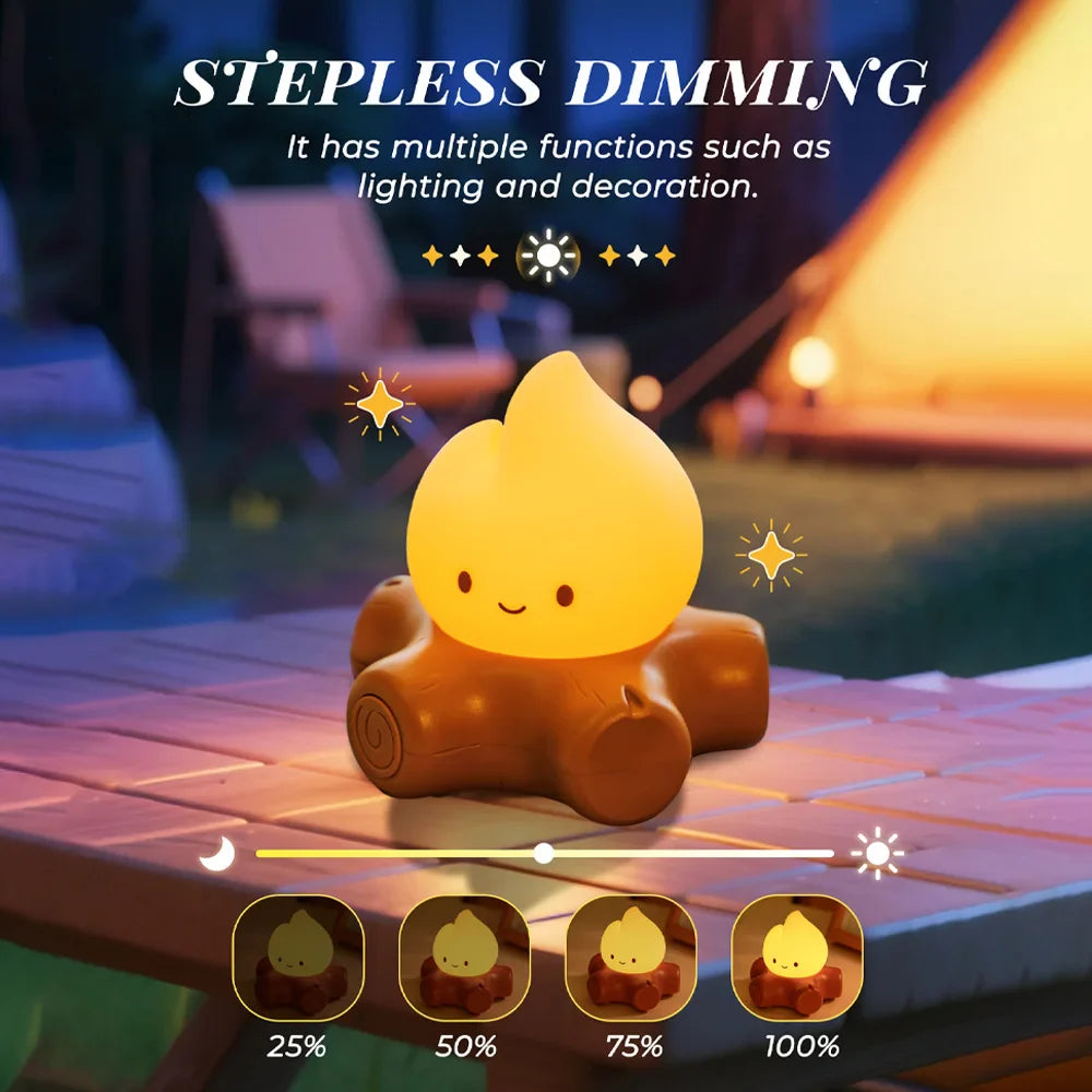 Campfire LED Night Light with White Noise – Creative Room Desk Lamp for Kids Gift