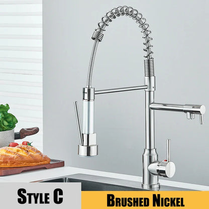 Black Kitchen Sink Faucet - Pull-Down Hot & Cold Water Mixer, 2-Mode Tap with Dual Spout, 360° Rotation, Flexible Deck Mounted