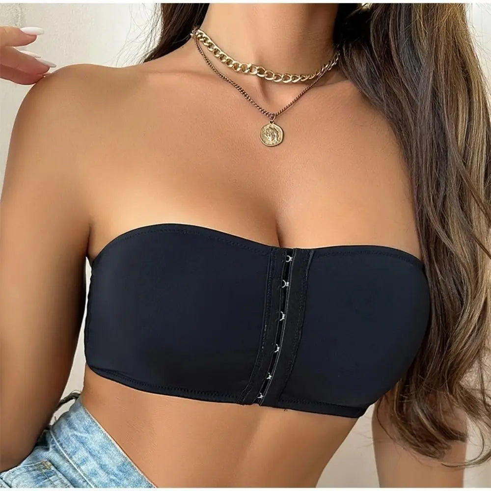 Strapless Seamless Wireless Bra – Breathable Soft Ice Silk Front Button Non-Slip Comfort Bra with No Steel Rings Support