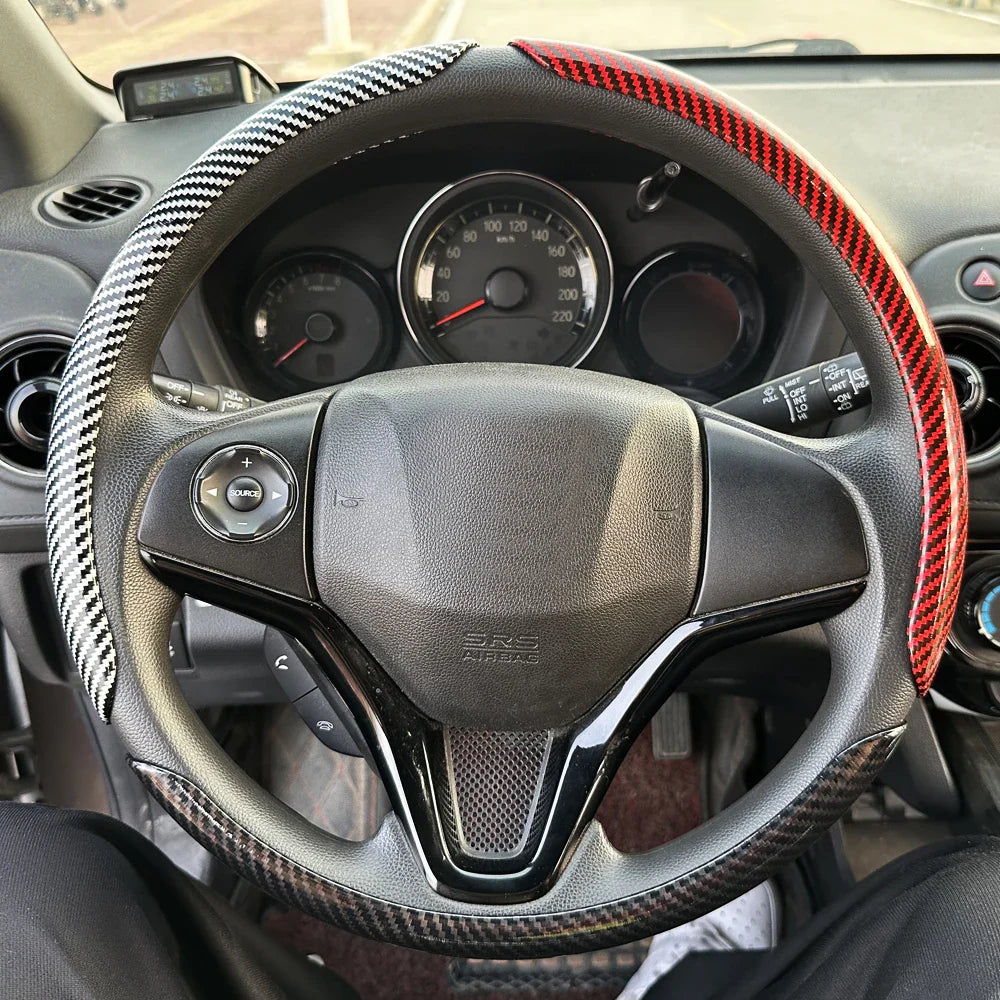 DIY Car Steering Wheel Cover — Microfiber Leather with Glossy Carbon Fiber Look
