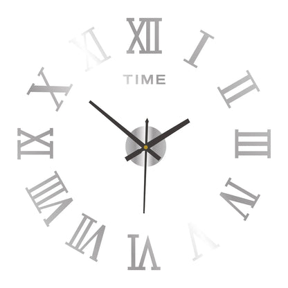 3D Acrylic Roman Numerals Digital Mirror Wall Clock – Large Round DIY Self-Adhesive Fashion Clock