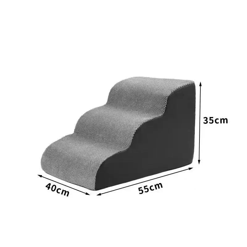 Pet Stairs with Memory Foam - Non-Slip Washable 2 or 3 Step Ramp for Dogs & Cats
