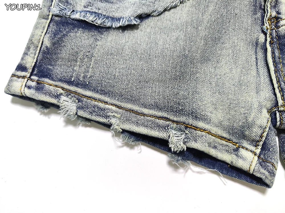 Sexy Low Rise Denim Shorts – Women’s Slim Skinny Rivet Vintage Blue Y2K Jeans for Summer