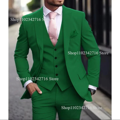 Men's Pink 3 Piece Suit - Slim Fit Wedding Tuxedo Jacket, Vest & Pants Set For Groom Formal Occasions