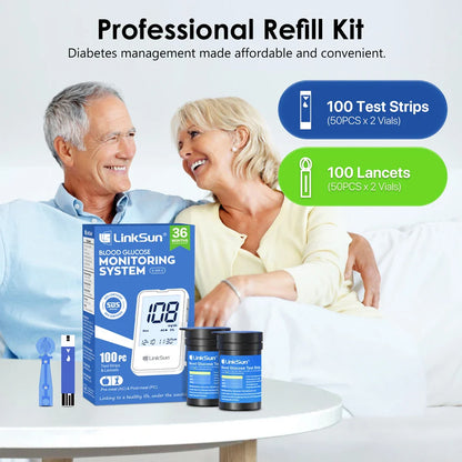 Linksun G-425-2 Blood Glucose Meter — 50/100PCS Test Strips, Digital Diabetes Testing Device, Blood Sugar Monitor