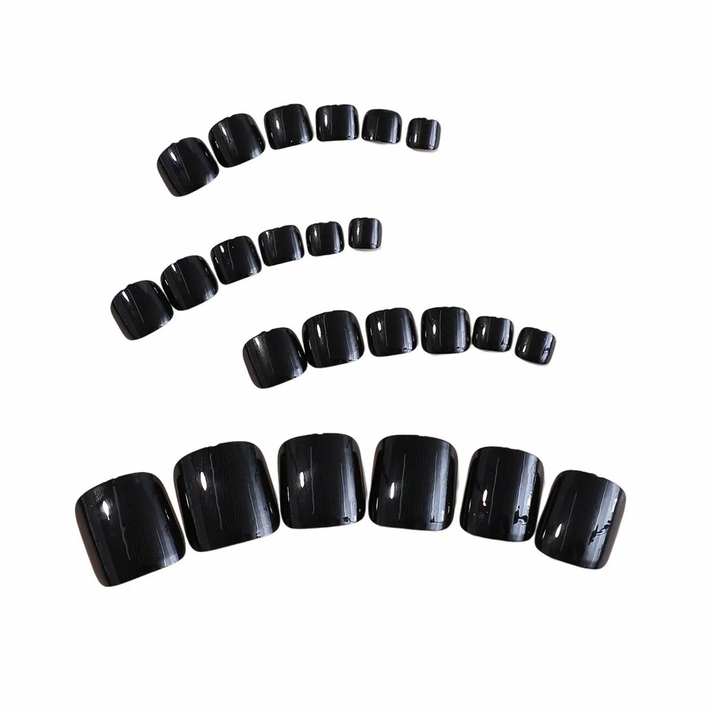 24pcs Black Glossy Press-On Toenails – Full-Cover Square Fake Nails for Women & Girls
