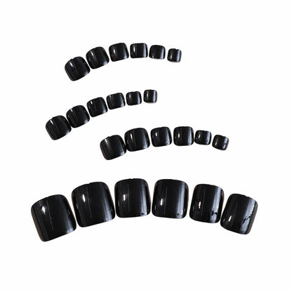 24pcs Black Glossy Press-On Toenails – Full-Cover Square Fake Nails for Women & Girls