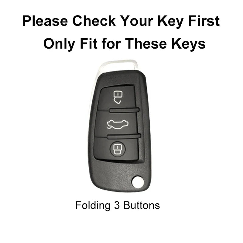 Carbon Fiber ABS Silicone Car Key Cover for Audi – Key Protector Case with Keychain for A3 A4 A5 C5 C6 B6 B7 B8 RS3 Q3 Q7 TT S3