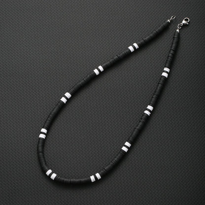 Bohemian White & Black Polymer Beads Necklace – Unisex Collar for Men and Women