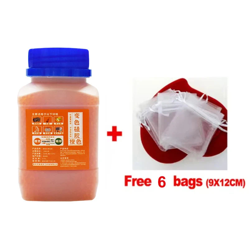 250g + 6 Bags Reusable Silica Gel Beads — Waterproof Moisture Absorber for Electronics, Dehumidifier & Humidity Control