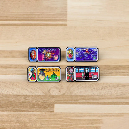 4Pcs Anime Movie Ticket Enamel Pins - Cute Cat Brooch Badges for Backpacks, Lapels and Fan Gifts