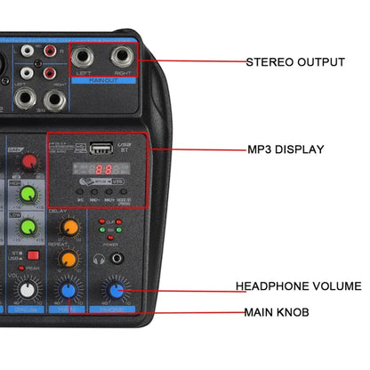 4-Channel DJ Mixer Console with Bluetooth – USB Audio Mixer, 48V Phantom Power, Karaoke Monitor System