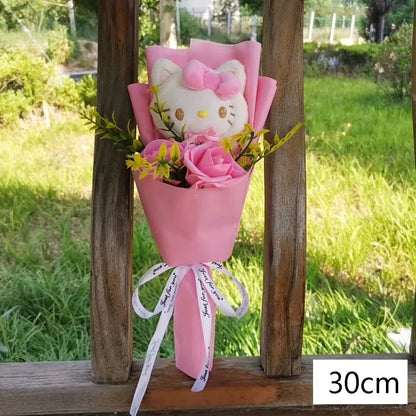 Hello Kitty Plush Bouquet — Anime Rose Soap Flowers for Wedding & Home Decor