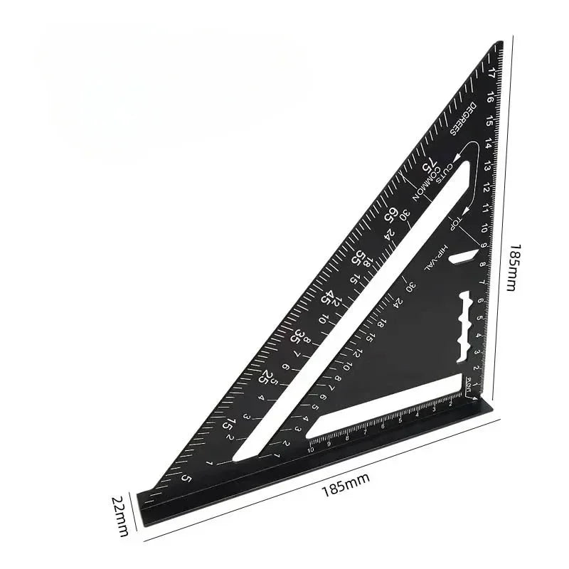 7 Inch Aluminum Alloy Triangle Ruler — Metric Angle Protractor Speed Square for Woodworking