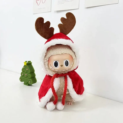 Mini Winter Plush Outfit for Labubu V1–V3 Dolls – Santa, Snowman & Elk Sweater Hat Set, New Year Gift