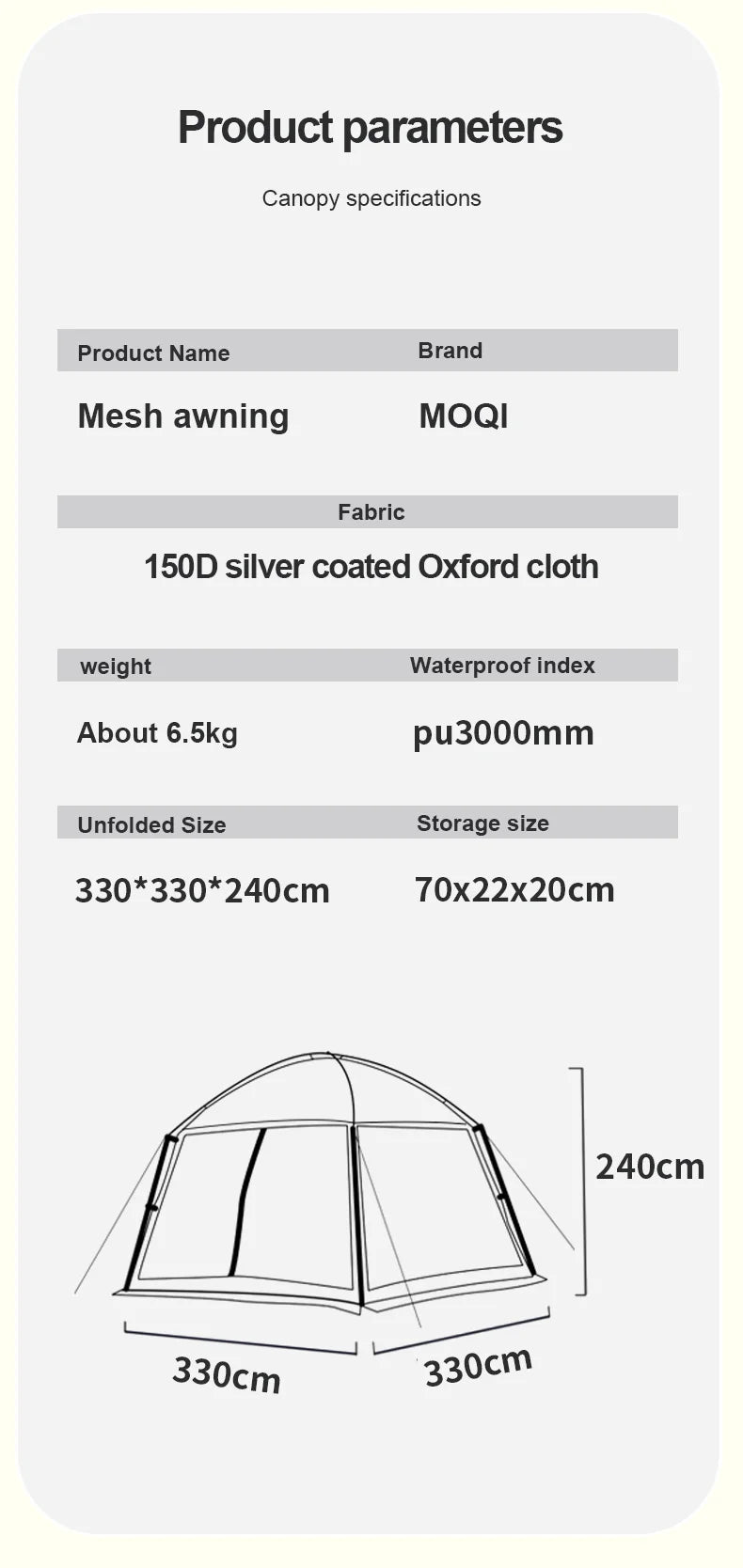 Outdoor Camping Mesh Tent – Rainproof, Sunscreen, Mosquito-Proof, Picnic & Beach Sunshade for 10 People