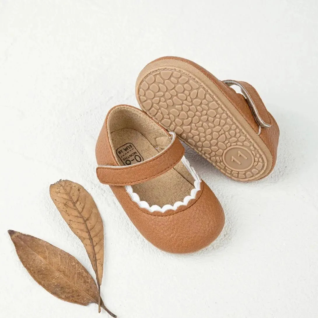 Meckior Baby Boys & Girls Shoes - Infant Leather with Rubber Sole, Anti-Slip Toddler First Walkers, Newborn Princess Crib Shoes