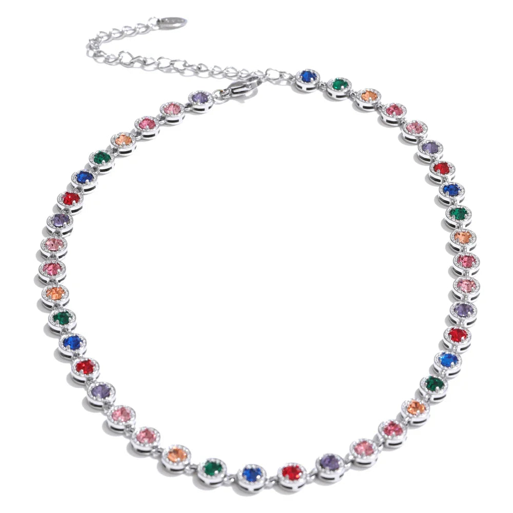 NiNice 316L Stainless Steel Jewelry Set – Colorful Cubic Zirconia Necklace and Bracelet, Exquisite Luxury Fashion Design