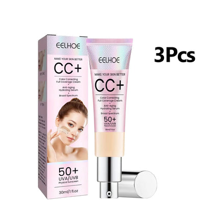 Waterproof CC Cream Foundation SPF 50 – Moisturizing Brightening Concealer with Oil Control, Sun Protection Makeup (1/2/3pcs)