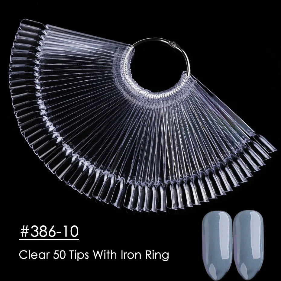 50-Piece Nail Swatch Display Tips - Clear Oval Fan Nail Polish Practice Palette