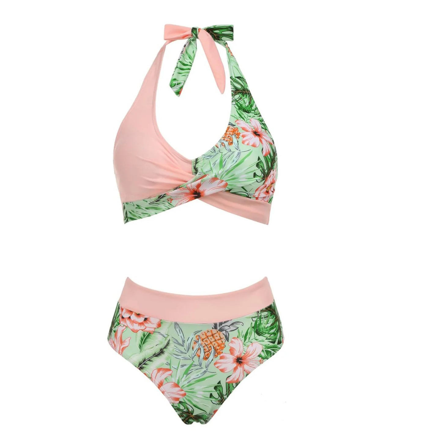 Floral Colour Block High Waist Bikini – Women's Two-Piece Swimsuit Teen Beachwear 2024 Trend