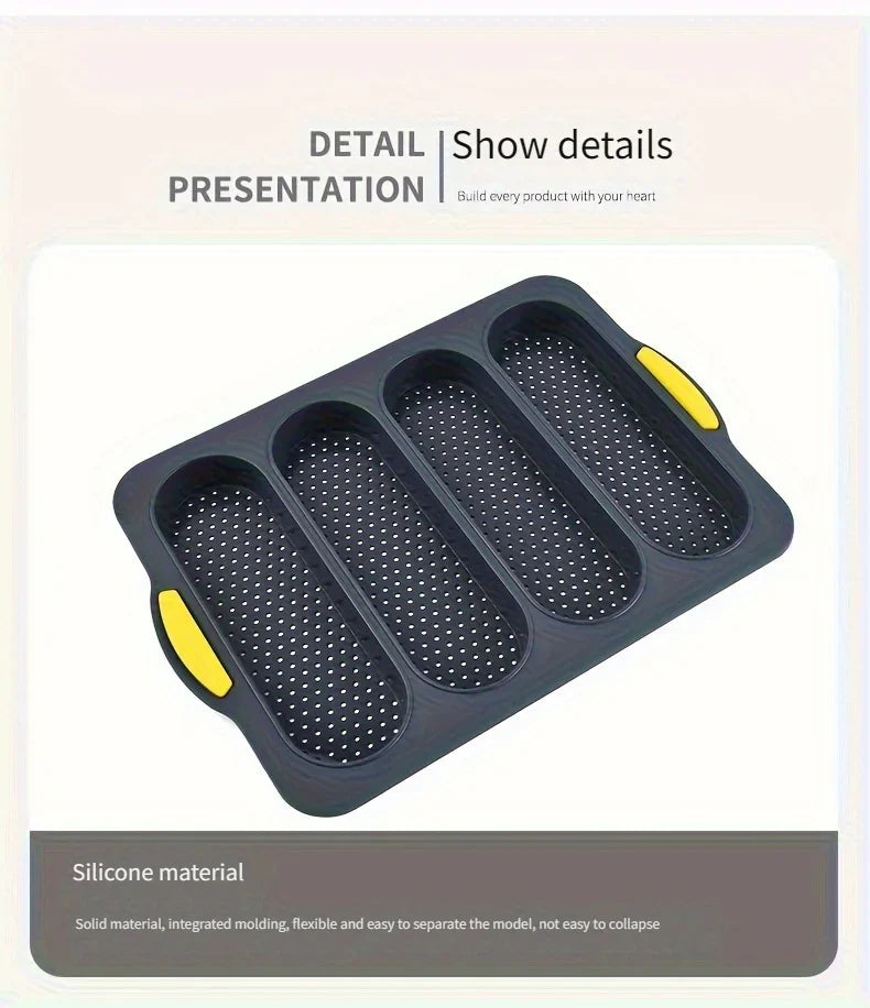 Food-Grade Silicone 4-Grid Bread Mold – Two-Color Rectangular Baking Pan for French Cakes, High-Temperature Resistant