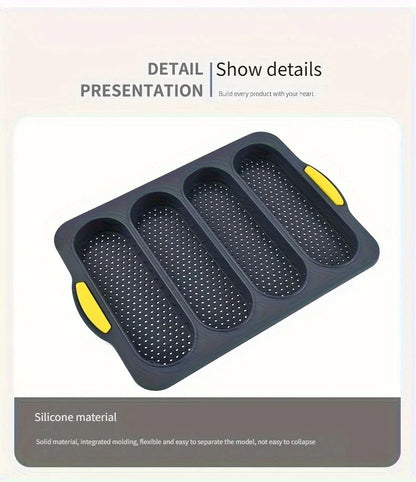 Food-Grade Silicone 4-Grid Bread Mold – Two-Color Rectangular Baking Pan for French Cakes, High-Temperature Resistant