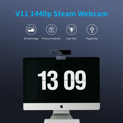 NUROUM V11 2K Webcam with Dual Microphones – 1080P 60fps & 1440P 30fps USB Camera for PC & Laptop
