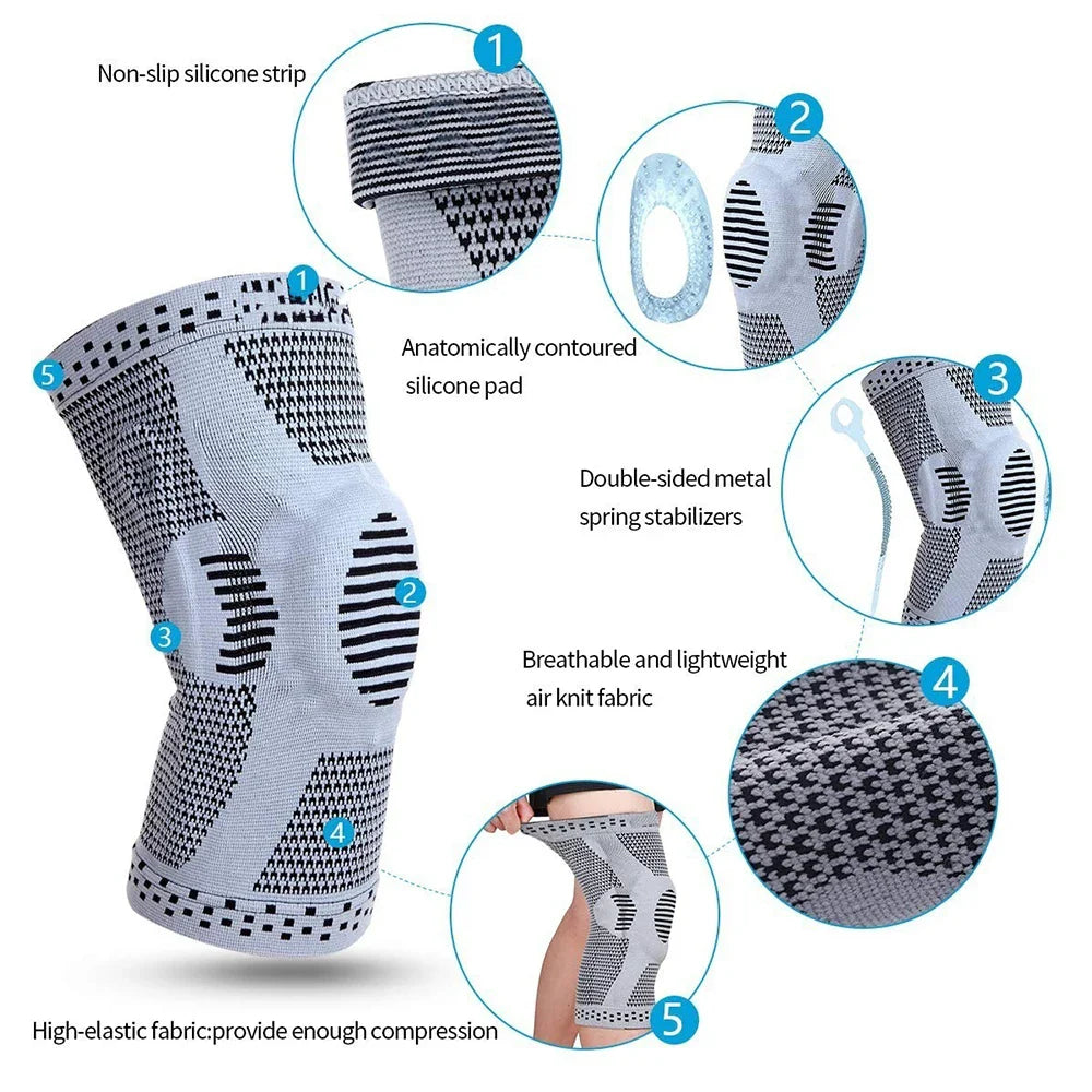 1 Piece Knee Brace Strap - Patella Medial Support - Silicone Compression Protection for Strong Meniscus - Sport Knee Pads for Running and Basketball