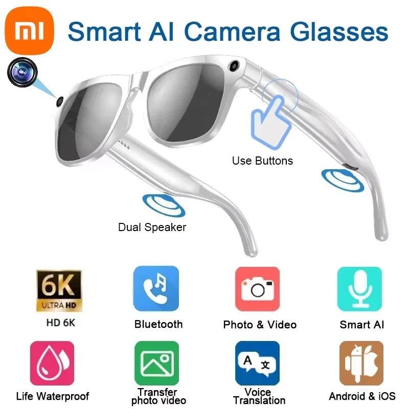 Xiaomi 6K HD AI Smart Glasses — 100MP Camera, ChatGPT, Bluetooth Call, Voice Assistant, 260mAh Battery, New Smart Glasses