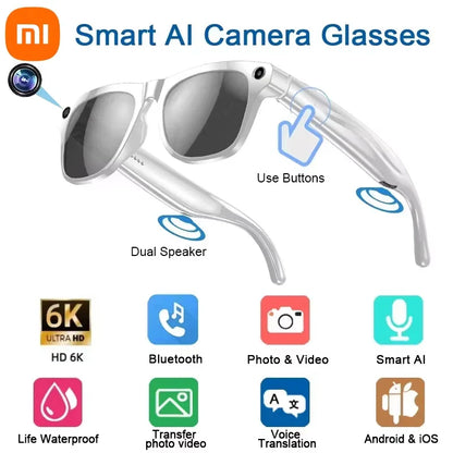 Xiaomi 6K HD AI Smart Glasses — 100MP Camera, ChatGPT, Bluetooth Call, Voice Assistant, 260mAh Battery, New Smart Glasses
