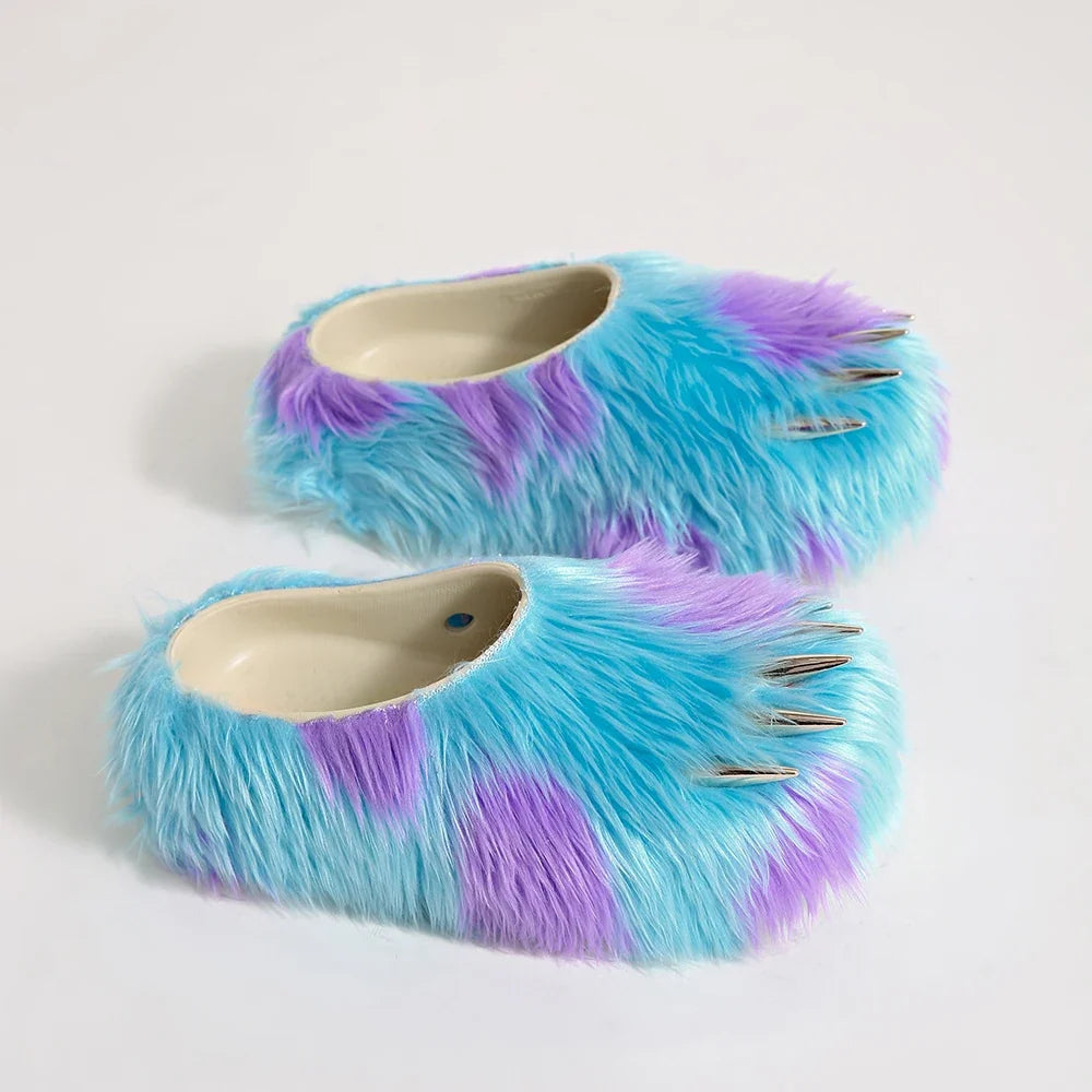 Bear Claw Plush Mules - Customizable Soft Summer Slides with Logo for Comfortable Casual Wear