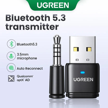 USB Bluetooth 5.3 Transmitter – aptX HD Audio Adapter for PS5, PS4, Nintendo Switch, Headset, Speaker & Mic